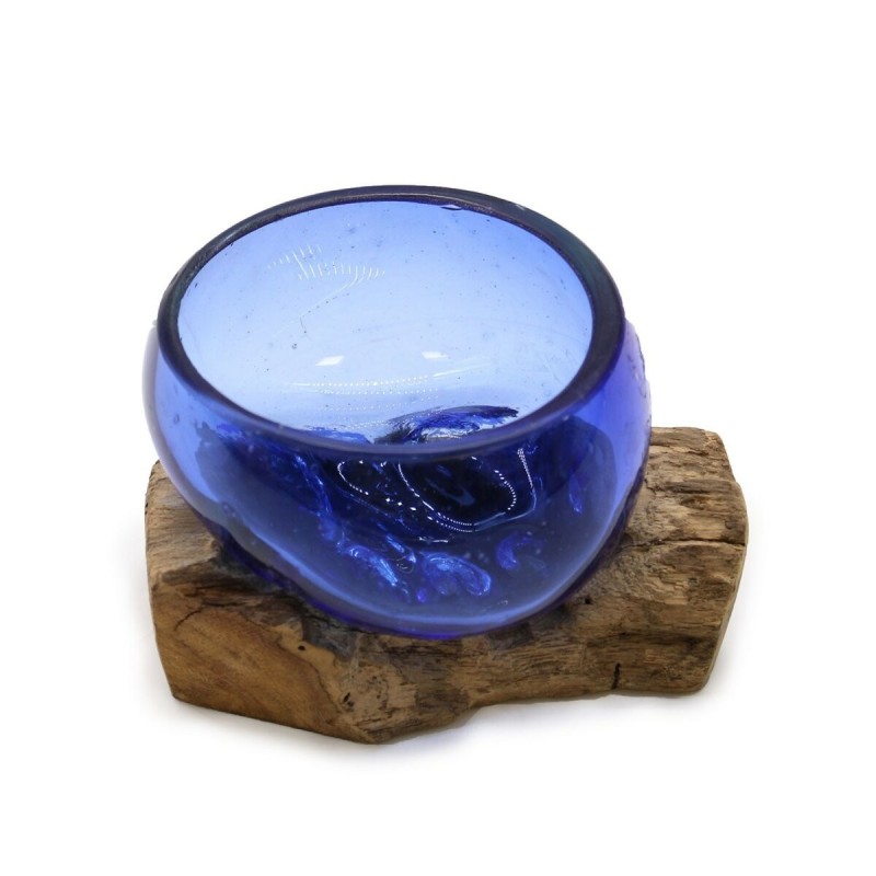 Geschmolzenes Glas auf Holz- Blaue Mini-Schüssel